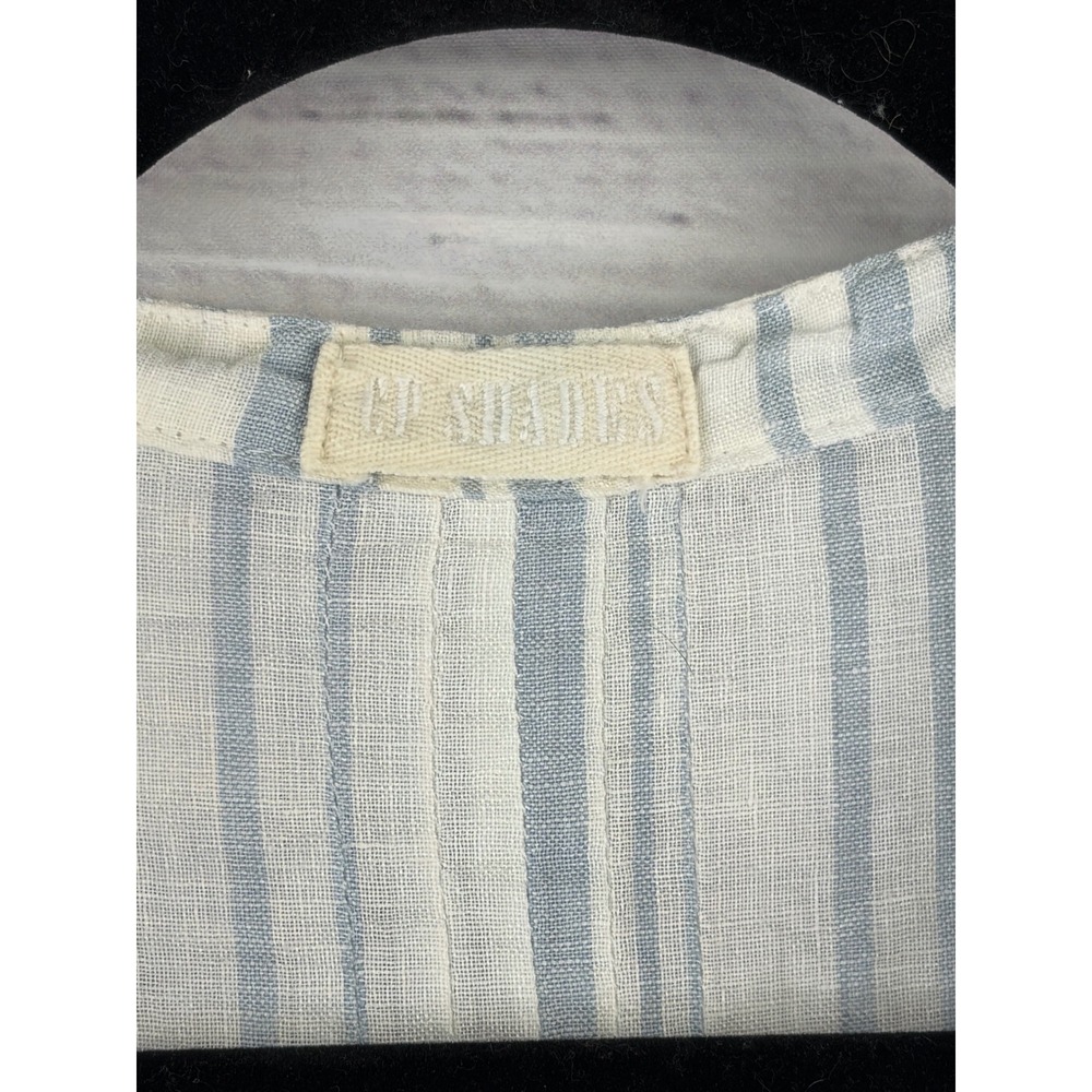CP Shades Blue White Striped 100% Linen Pintuck Tunic Dress Womens Medium USA - Picture 3 of 6